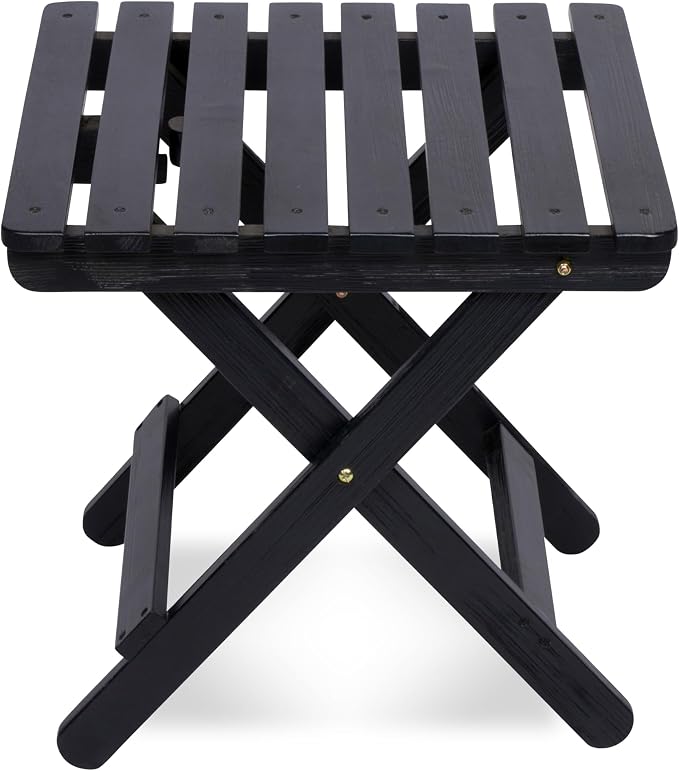 Shine Company Square Wooden Folding Solid Wood Side Table, Outdoor Adirondack Small Patio Table, Black
