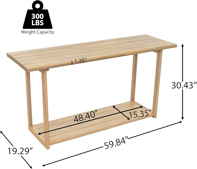 Christopher Knight Home Joei Indoor/Outdoor 2-Tier Console Table, Narrow Console Table for Entryway, Farmhouse Solid Wood Buffet Table with Bottom Shelf, Light Teak