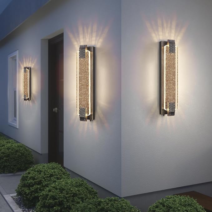 camuucci Dusk to Dawn Outdoor Wall Light,Sparkling Glow Porch Sconce | IP65 Waterproof Exterior LED Wall Light,Bubble Acrylic Design,23.6-Inch Front Door Light for Porch Patio,Bronze