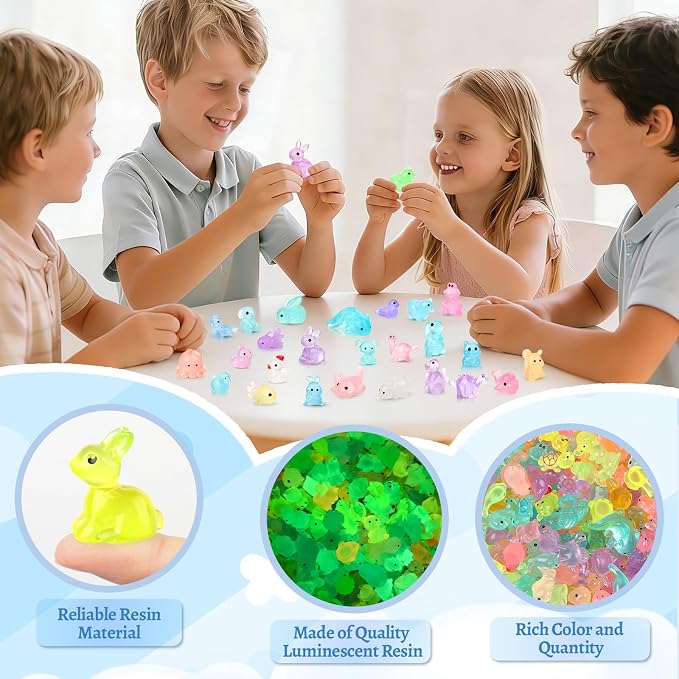 150PCS Luminous Mini Resin Animals 30+ Types Variety Glow in The Dark Tiny Animals Figures Bulk for Dollhouse, Fairy Garden,Micro Landscape Aquarium, Party Decoration DIY Crafts