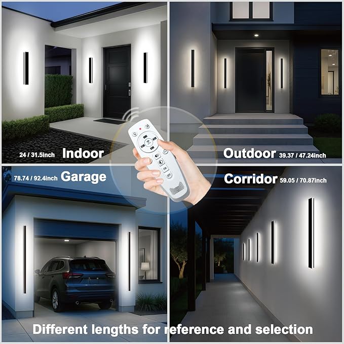31.49 Inch Outdoor Wall Lights, Ip65 Waterproof Linear Led Modern Wall Sconce, 2700-6500K Dimmable Selectable LED Strip Porch Lights with Remote Dimming Lighting Fixture Acrylic Anti Rust