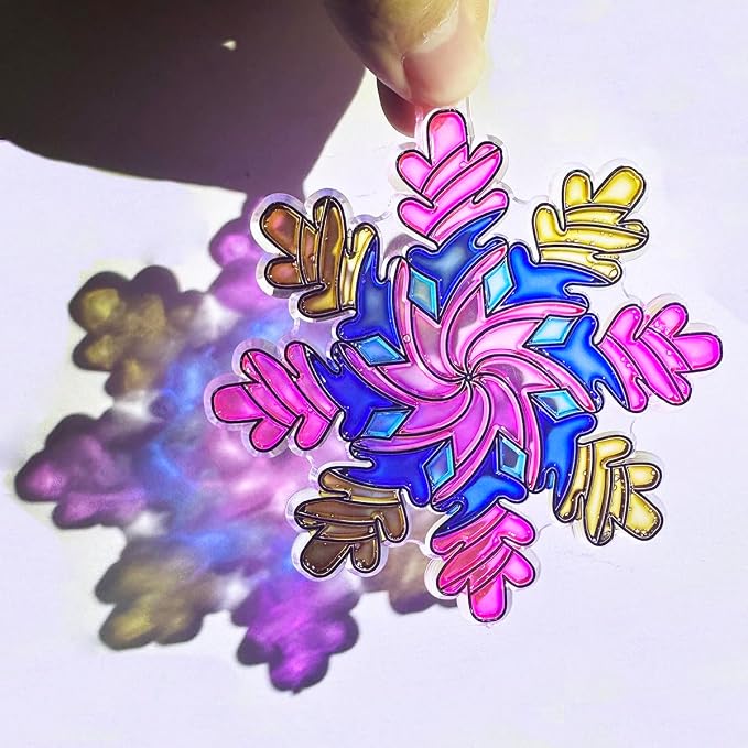 AUEKIV 32 Sets Suncatcher Kit Winter Snowflake Suncatchers Window Art Paint Sun Catcher DIY Craft Kits Christmas Snowflake Suncatcher Kit for Xmas Decoration Winter Home Classroom Party Activity
