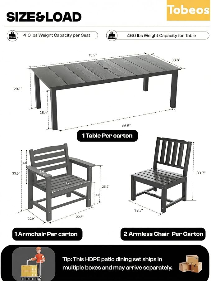 7-Piece Outdoor Dining Set with 15FT Umbrella for 6,Gray | HDPE table, chairs included, aluminum frame, weather-resistant furniture, perfect for yard, lawn, garden, deck