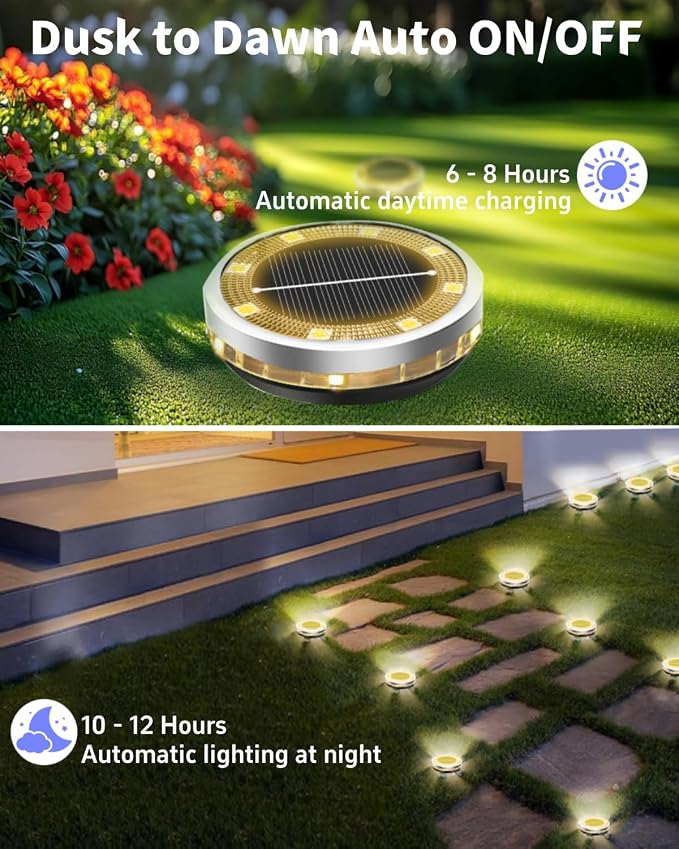Solar Ground Lights Outdoor 26 Pack Waterproof, Upgraded Solor Garden Lights with 4 Side Light, Stainless Steel Salor Powered Disc Landscape Light for Walkway Pathway Lawn Yard Patio Deck-Warm White