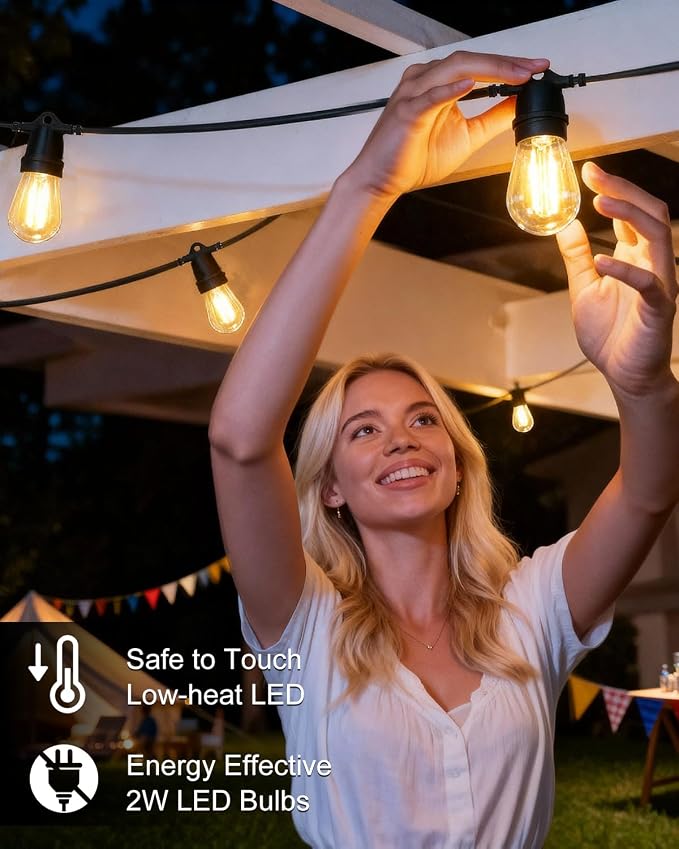 24.6Ft USB Powered String Lights,10 LED Bulb Waterproof&Shatterproof | Outdoor Camping String Light Dimmable Brightness with Swith for Tents,Patio,Backyard and Holidays,2700K Warm White