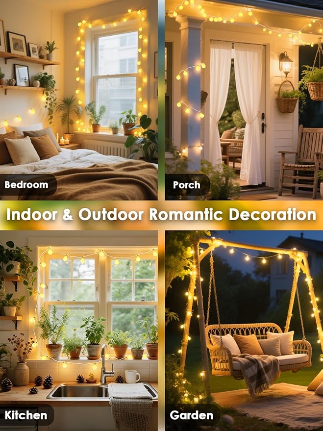 LORRYTE Connectable 43FT 100LED Globe String Lights Indoor, Classroom Light | Warm White String Lights Plug in, Remote, 8 Modes, IP44 Waterproof, Hanging Fairy Lights for Bedroom Outdoor Party Xmas Decor