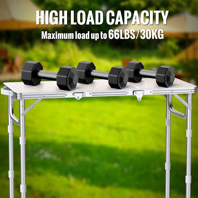 GARLLEN 3 Adjustable Height Folding Grill Table and Camping Table,Lightweight Folded Picnic Table for Camping, BBQ, Outdoor