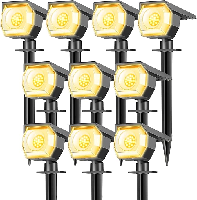 10 Pack Solar Lights Outdoor, Spotlights Outdoor Waterproof 3 Modes, 2-in-1 Auto On/Off Solar Spot Landscape Lighting Outside for Tree Plants Yard Garden Pathway, Warm White