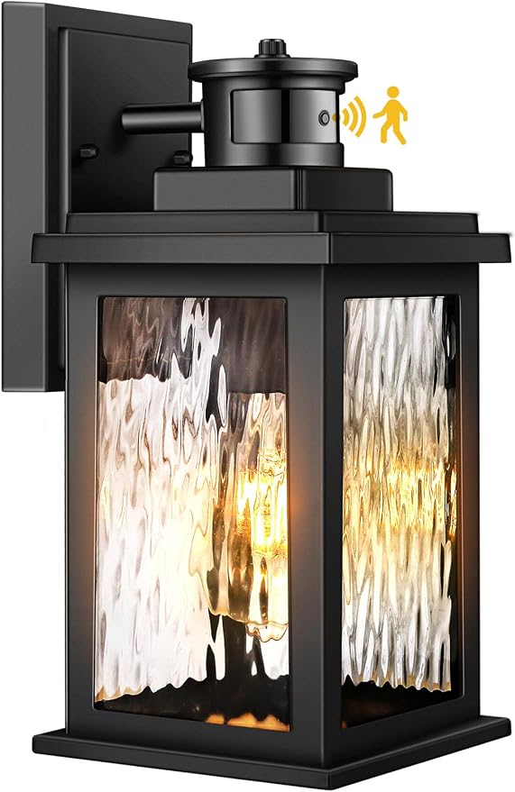 VIANIS Porch Lights Outdoor with Motion Sensor, Dusk to Dawn Outdoor Wall Lights Lantern, Anti-Rust Matte Black Outside Light Fixture Sconce for House, Patio, Garage, Waterproof