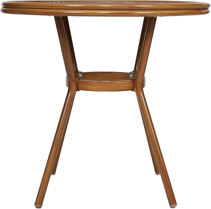 Flash Furniture Lourdes Indoor/Outdoor Commercial Bistro Table - Tempered Glass Top - PE Rattan - Natural Bamboo Print Aluminum Frame - 31.5" - Navy/White
