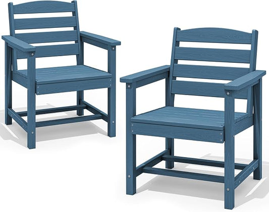 SERWALL Patio Dining Chair Set of 2,All Weather HDPE Dining Chair, Blue | Outdoor Dining Chairs built to last with 330 lb capacity. Compact 23.4"x23.6"x33.6"H. Weatherproof & easy to clean.