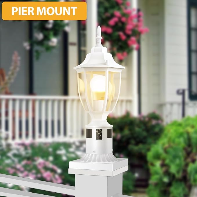 Lamomo Motion Sensor Outdoor Post Lights, Dusk to Dawn Lamp Post Light Fixture, Waterproof Aluminum Lamp Posts Outdoor Lighting Pole Lantern for Yard Patio Pathway Garden, White