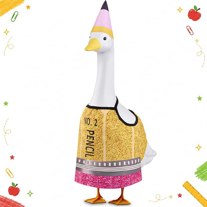 Cute Pencil Goose Outfits, 23” Back to School Porch Goose Outfit with Matching Hat, First Day of School Goose Costume for Classroom School Decor, Outdoor Lawn, Yard, Patio