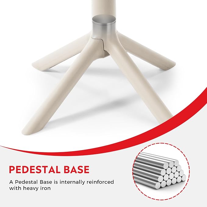 Costaelm Patio Table for 4-Person, Outdoor Patio PP Round Dining Table, All-Weather Bistro Dining Table for Backyard Deck Porch Poolside, Sand