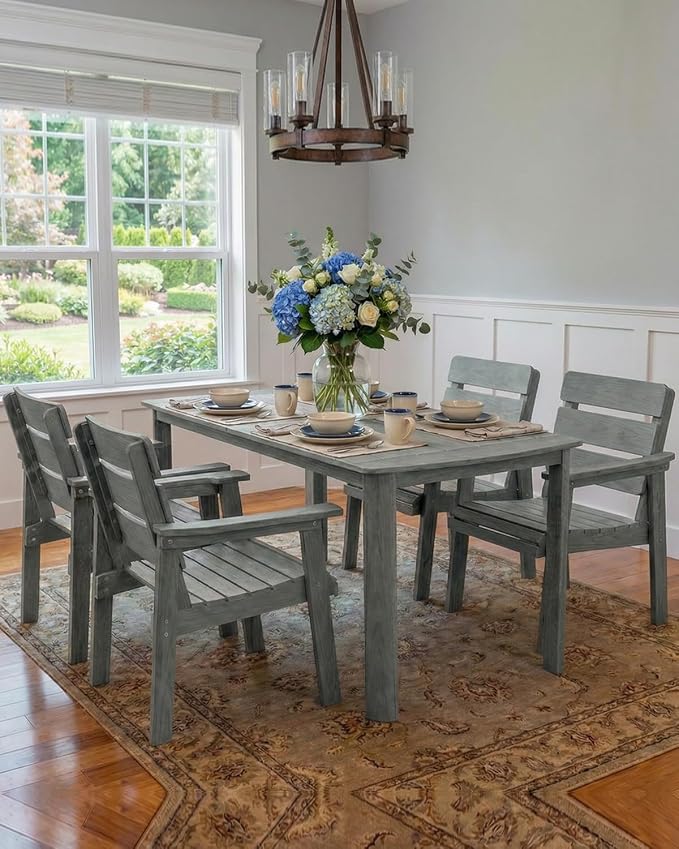Outdoor Rectangle Dining Table with Rounded Edge, 67" All-Weather HIPS Patio Table for 6, Outdoor Furniture with Umbrella Hole, Ideal for Garden, Poolside, Backyard, Deck, Dark Gray