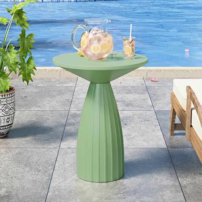 Metal Small Patio Table, Round Outdoor Side Table, Outdoor Accent Patio End Table, for Garden, Pool, Yard, Balcony, Living Room, Deck, Weather Resistant, No Assembly, Green