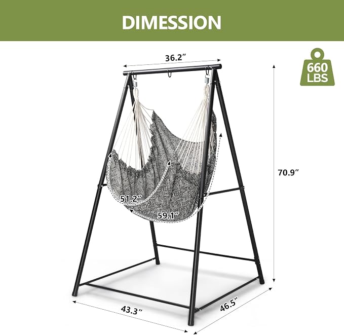 Hammock Chair Stand with Swing Chair, Heavy-Duty Hanging Chair with Stand, Hammock Swing Chair Stand for Indoor Outdoor Patio Yard Garden Porch