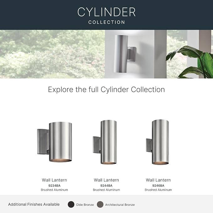 Kichler Cylinders 12" 2-Light Cylinder Outdoor Wall Sconce in Brushed Aluminum, (12" H x 4.75" W), 9244BA