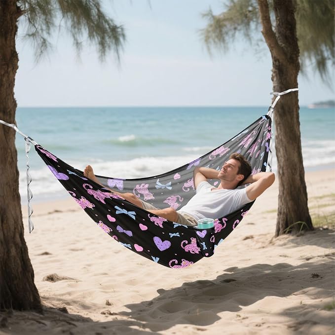 Camping Hammock Outdoor Hammocks for Outside Pink Leopard Cute Beach Trees Portable Lightweight with Pockets Tree Straps Indoor