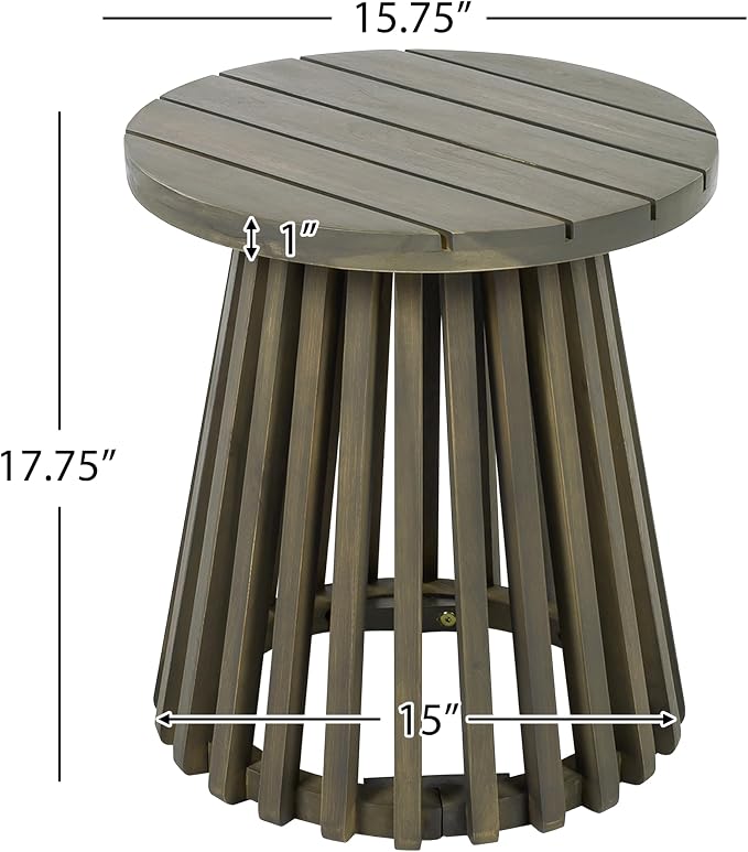 Outdoor Acacia Wood Patio Side Table, 15.75-inch Round Side Coffee Table,for Backyard, Lawn, Balcony (Grey-Side Table)