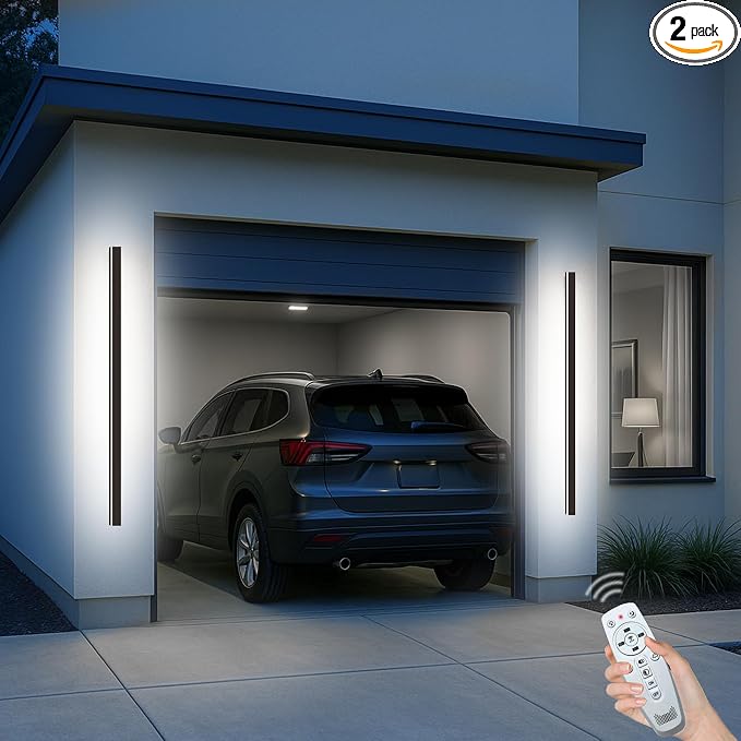 Outdoor Sconce Lights, 59in Outdoor Sconce Exterior Light, 2700-6500K Dimmable Long Strip Wall Sconce with Remote, Black Linear Wall Mount Outside Lighting for Garage