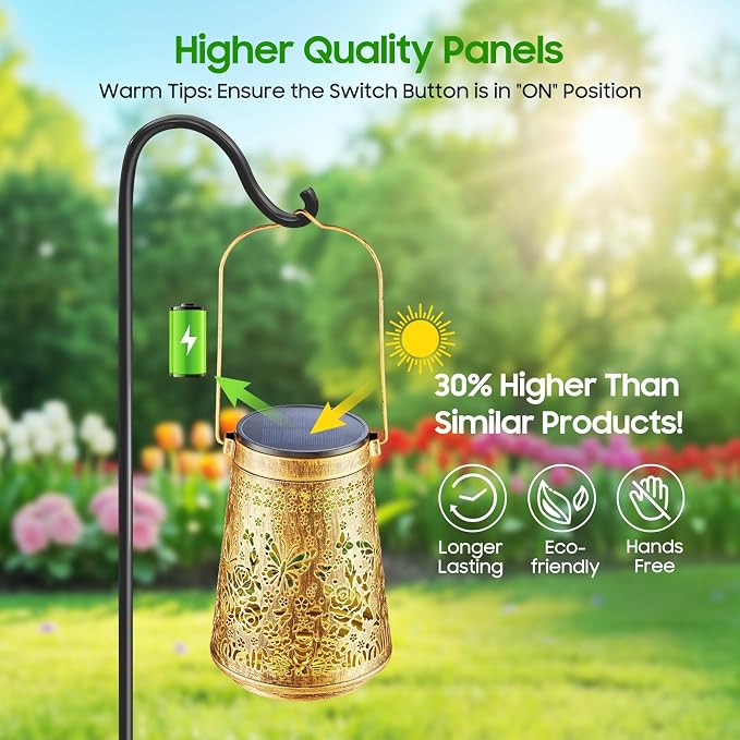 2 Pack Solar Lanterns Outdoor Waterproof, Birthday Gifts for Women Mom | Hollow-Out Metal Butterflies Lantern, 2 Lighting Modes, Outside Hanging Solar Lights for Christmas Decorations, Garden Decor