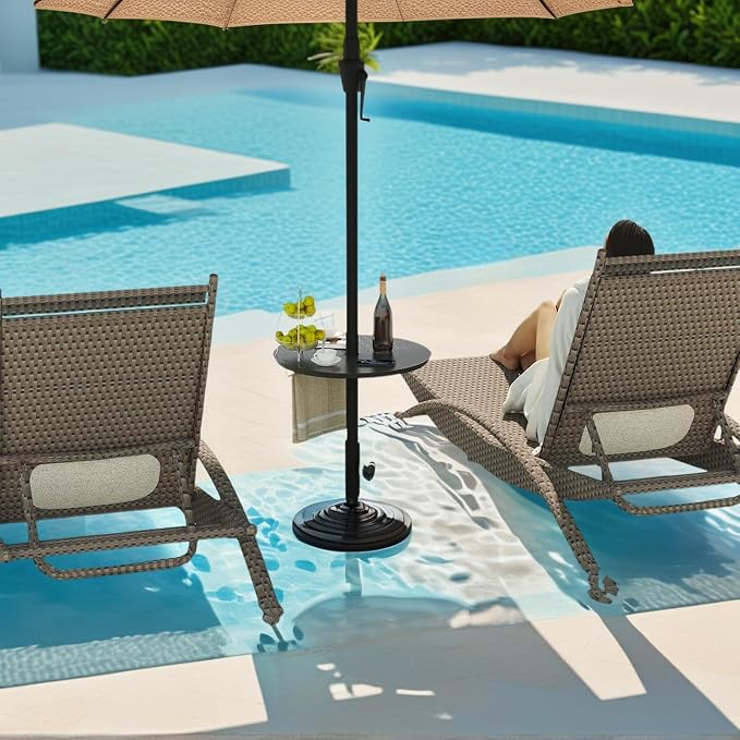 Outdoor Adjustable Umbrella Table Tray, 20'' Portable Round Umbrella Table Top for 1.5ft Patio Umbrella Pole, Black.