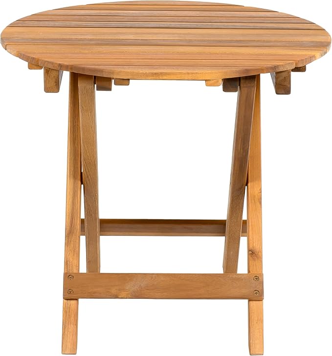 GDFStudio 15" H Folding Patio End Table Accent Table Small Round Sofa Coffee Acacia Wood Lightweight Side Tables with Slat Panel Cross Leg for Living Room Bedroom Balcony Office Outdoor Space, Teak