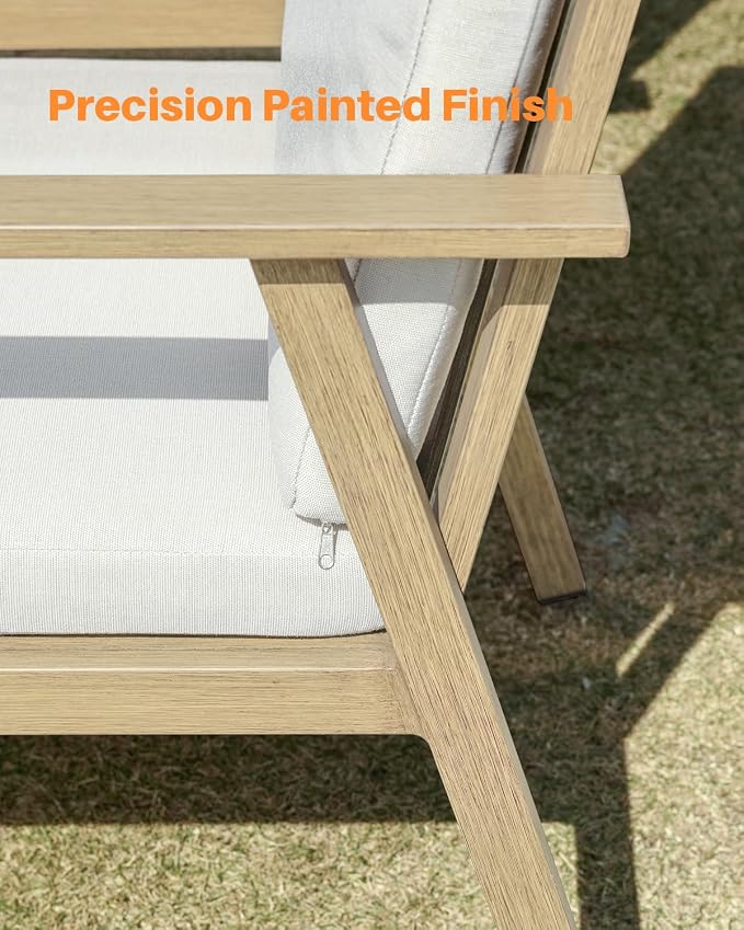 Patio Dining Set of 2, Never-Rust Aluminum Outdoor Swivel Patio Dining Chairs Patio Swivel Chairs with Cushions, Patio Dining Furniture Chairs for Decks, Garden, Poolside, Maple Wood