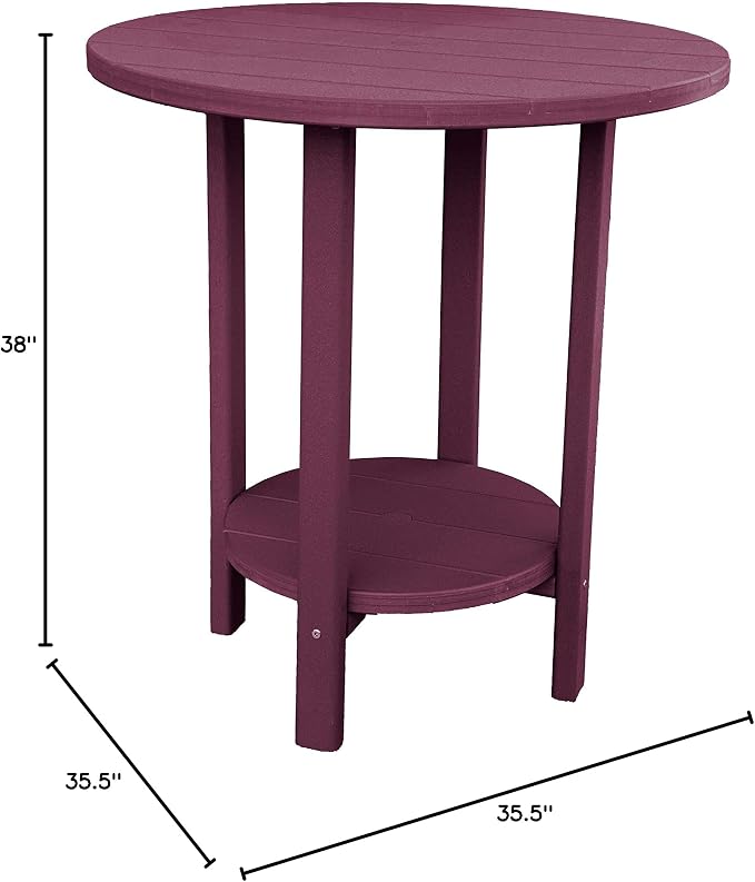 Phat Tommy Round Bar Height Patio Table - Outdoor Bar Table - Balcony Height Patio Furniture for Your Deck - Poly Outdoor Furniture, Dark Red