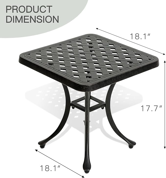 18" Outdoor Side Table, Patio End Tables Outside Cast Aluminum Anti-Rust Metal for Balcony, Backyard, Pool Side, Porch, Bronze