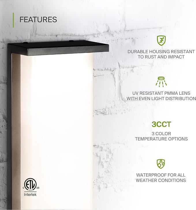 ASD LED 24" Outdoor Wall Light, Front Door House Sconce | 3CCT, Dimmable, Waterproof, ETL Listed | 30W 2600LM 3000-5000K 100-277V | Exterior Patio Lighting Fixture, Porch Lamp | Black