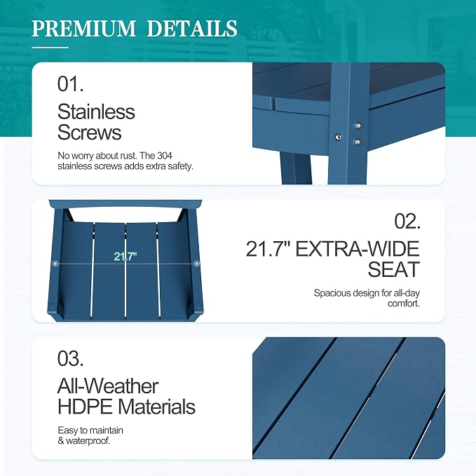 Vongrasig 7 Pieces Patio Dining Set, All Weather Outdoor HDPE Dining Furniture Set with Table and Chairs for 6, Patio Furniture Set with Umbrella Hole for Lawn, Backyard, Poolside, Blue