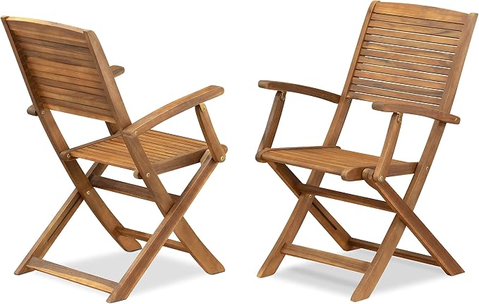 East West Furniture DIHD7CANA 7 Piece Patio Dining Set Includes an Oval Outdoor Acacia Wood Table and 6 Folding Arm Chairs, 36x60 Inch, Natural Oil