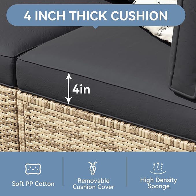 LazySunsets 7 Piece Outdoor Patio Furniture Set with Coffee Table, Outdoor Patio Furniture Sets with 4'' Thicken Cushion, Wicker Rattan Outdoor Conversation Set for Backyard, Black