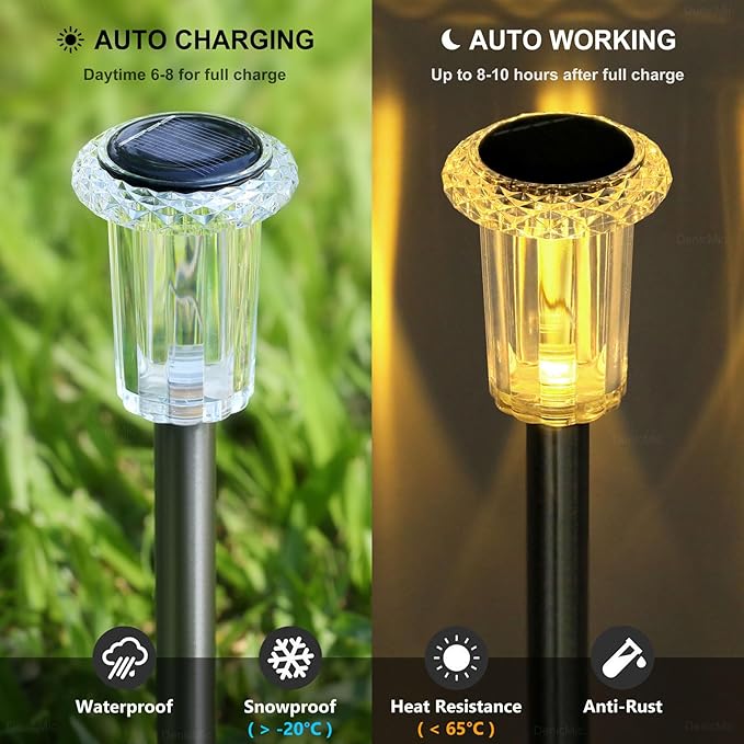 15 Pack Solar Lights Outdoor Waterproof Pathway Lights, Warm White | Stainless Steel Stake Lights for Yard Garden Walkway Driveway Sidewalk Lawn Landscape Path Outside LED Auto On/Off, Acrylic