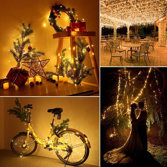 Lomotech Solar Fairy Lights Outdoor, 2 Pack Total 66ft 200 LED,Warm White | Solar String Lights Waterproof 8 Modes Twinkle Lights for Outdoor, Patio, Garden, Yard, Party, Wedding, Tree Decoration