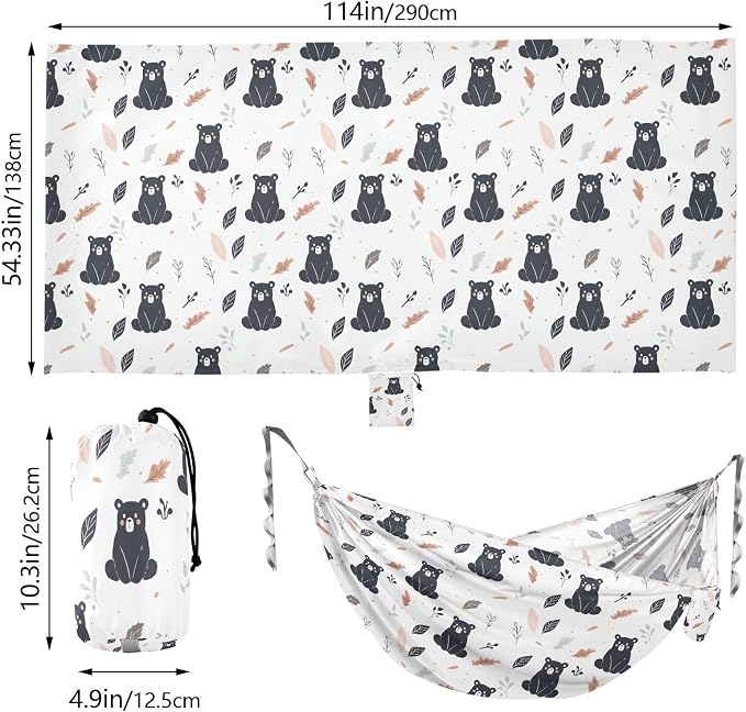 Camping Hammock Outdoor Hammocks for Outside Black Bear White Beach Trees Portable Lightweight with Pockets Tree Straps Indoor