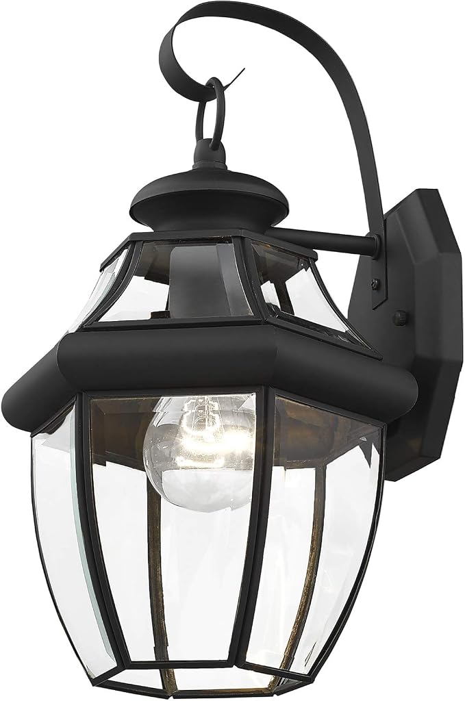 Livex Lighting 2151-04 Monterey 1-Light Wall Lantern, Black | Clear Beveled Glass ("13"" x 8.5"" x 8.25"""); Solid brass construction