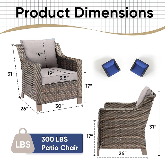 Outdoor Wicker Chair Set of 2-Outdoor Patio Chairs with Deep Seating Patio Dining Chairs for Deck Balcony Poolside Backyard-Brown/Grey