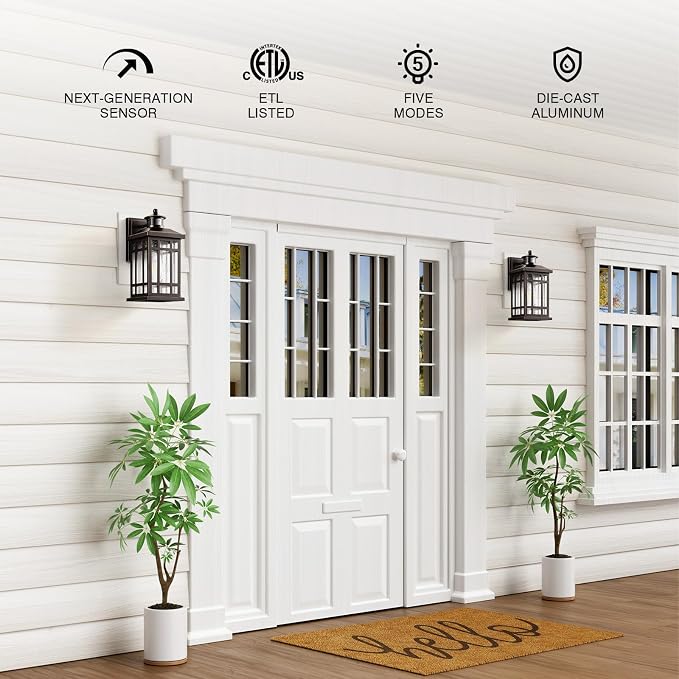 Outside Lights for House with Motion Sensor, ORB Exterior Lighting Fixtures, Dusk to Dawn Outdoor Wall Lights Lantern, Outside Light Fixture Sconce for Patio, Garage, Waterproof Anti-Rust