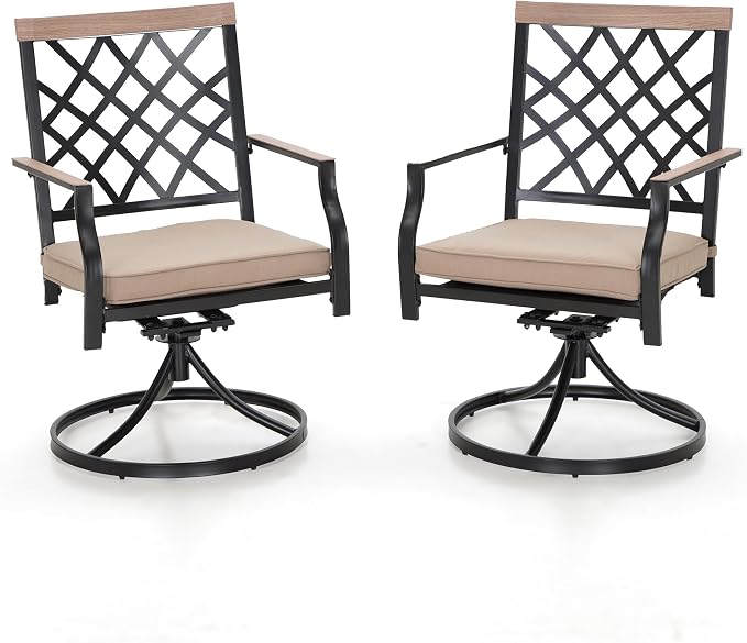 PHI VILLA Patio Dining Chairs Set of 2 Outdoor Swivel Dining Chairs Patio Furniture Rocking Chairs with Cushion Suports 300lbs for Garden Backyard