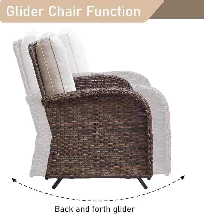 HUMMUH 5-Piece Patio Furniture PE Wicker Outdoor Conversation Set,All-Weather Rattan Swivel Chairs Outdoor Glider Couch for Backyard,Poolside,Deck