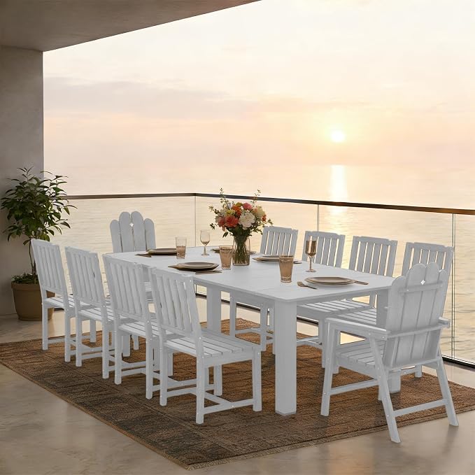 11 Piece HDPE Outdoor Dining Set for 10, Patio Furniture, White | 89.4” table,Heavy-duty 10 seat patio set, mixed chair waterproof HDPE and ALU low maintenance and stable for all-season use