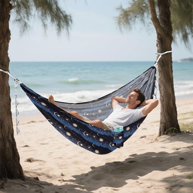 Camping Hammock Outdoor Hammocks for Outside Sun Moon Forest Starrysky Beach Trees Portable Lightweight with Pockets Tree Straps Indoor