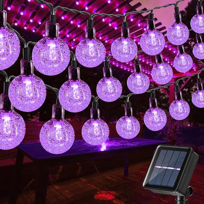 Toodour Solar String Lights Outdoor, 56ft 100 LED Globe String Light with 8 Mode, Waterproof Crystall Ball Lights Solar Patio Lights for Garden, Lawn, Patio, Gazebo, Yard, Outdoor Decor - Purple