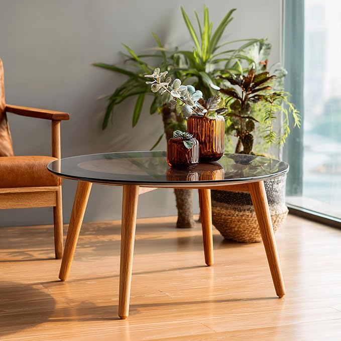 18" Tempered Glass Table Top Round Gray Table Surface 1/4'' Thick Pencil Polished Edge Multipurpose for Dining, Coffee, Restaurant and End Table (18 inch-Gray)