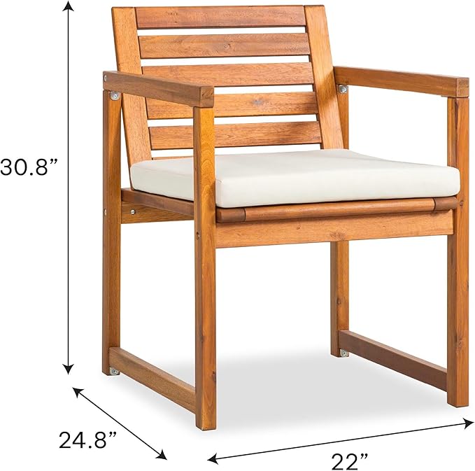 VICTORY RELAX Acacia Wood Patio Chairs Set of 2 with Cushions – Outdoor Lounge & Lawn Chairs for Backyard, Balcony & Garden, Comfortable Modern Outdoor Furniture, Natural Color (22")