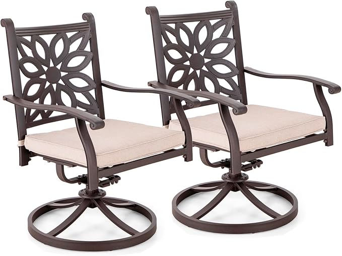 Sophia & William Patio Dining Set, Cast Aluminum, Swivel Chairs, Brown | 350 lbs Chair Capacity