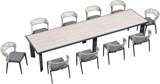 PURPLE LEAF 11 Pieces Outdoor Dining Set Patio Extended Upgrade Table and Chairs Set Aluminum Wicker Rattan Patio Furniture Set for Lawn Garden Backyard Dark Grey